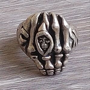 Skeleton Ring With Small Grim Reaper Center Size 8